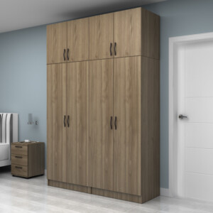 Ντουλάπα ρούχων Vivian Megapap τετράφυλλη με πατάρι χρώμα καρυδί 160x51,8x240εκ. - Image 3