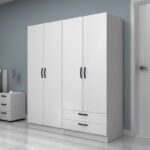 Ντουλάπα ρούχων Vivian Megapap τετράφυλλη με συρτάρια χρώμα λευκό 160x51,8x181εκ. - Image 3