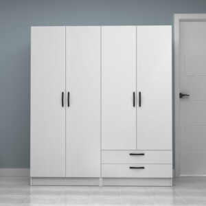 Ντουλάπα ρούχων Vivian Megapap τετράφυλλη με συρτάρια χρώμα λευκό 160x51,8x181εκ. - Image 4