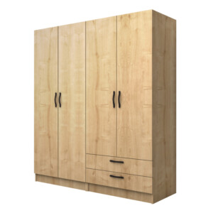 Ντουλάπα ρούχων Vivian Megapap τετράφυλλη με συρτάρια χρώμα φυσικό οξιάς 160x51