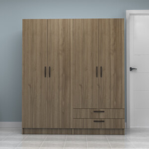 Ντουλάπα ρούχων Vivian Megapap τετράφυλλη με συρτάρια χρώμα καρυδί 160x51,8x181εκ. - Image 4