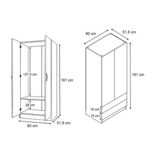 Ντουλάπα ρούχων Vivian Megapap τετράφυλλη με συρτάρια χρώμα καρυδί 160x51,8x181εκ. - Image 5