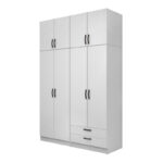 Ντουλάπα ρούχων Vivian Megapap τετράφυλλη με πατάρι και συρτάρια χρώμα λευκό 160x51