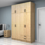 Ντουλάπα ρούχων Vivian Megapap τετράφυλλη με πατάρι και συρτάρια χρώμα φυσικό οξιάς 160x51,8x240εκ. - Image 3