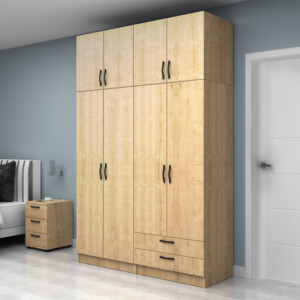 Ντουλάπα ρούχων Vivian Megapap τετράφυλλη με πατάρι και συρτάρια χρώμα φυσικό οξιάς 160x51,8x240εκ. - Image 3