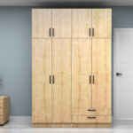 Ντουλάπα ρούχων Vivian Megapap τετράφυλλη με πατάρι και συρτάρια χρώμα φυσικό οξιάς 160x51,8x240εκ. - Image 4