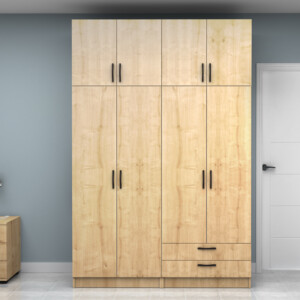 Ντουλάπα ρούχων Vivian Megapap τετράφυλλη με πατάρι και συρτάρια χρώμα φυσικό οξιάς 160x51,8x240εκ. - Image 4