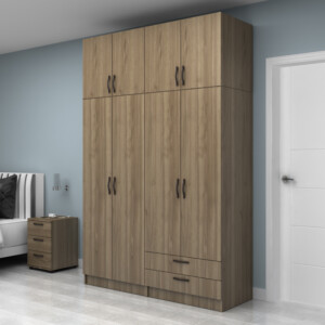 Ντουλάπα ρούχων Vivian Megapap τετράφυλλη με πατάρι και συρτάρια χρώμα καρυδί 160x51,8x240εκ. - Image 3