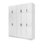 Ντουλάπα ρούχων Vivian Megapap πεντάφυλλη με πατάρι χρώμα λευκό 200x51