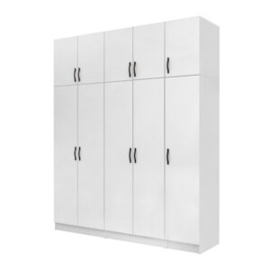 Ντουλάπα ρούχων Vivian Megapap πεντάφυλλη με πατάρι χρώμα λευκό 200x51