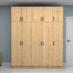 Ντουλάπα ρούχων Vivian Megapap πεντάφυλλη με πατάρι χρώμα φυσικό οξιάς 200x51,8x240εκ. - Image 4