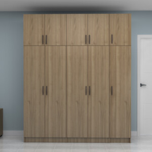 Ντουλάπα ρούχων Vivian Megapap πεντάφυλλη με πατάρι χρώμα καρυδί 200x51,8x240εκ. - Image 4