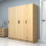 Ντουλάπα ρούχων Vivian Megapap τετράφυλλη χρώμα φυσικό οξιάς 160x51,8x181εκ. - Image 3