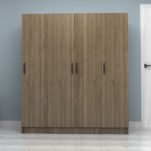 Ντουλάπα ρούχων Vivian Megapap τετράφυλλη χρώμα καρυδί 160x51,8x181εκ. - Image 4