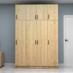 Ντουλάπα ρούχων Vivian Megapap τετράφυλλη με πατάρι χρώμα φυσικό οξιάς 160x51,8x240εκ. - Image 4