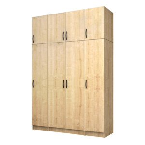 Ντουλάπα ρούχων Vivian Megapap τετράφυλλη με πατάρι χρώμα φυσικό οξιάς 160x51