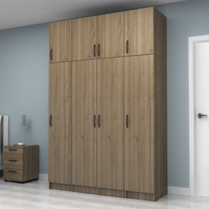 Ντουλάπα ρούχων Vivian Megapap τετράφυλλη με πατάρι χρώμα καρυδί 160x51,8x240εκ. - Image 3