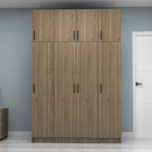 Ντουλάπα ρούχων Vivian Megapap τετράφυλλη με πατάρι χρώμα καρυδί 160x51,8x240εκ. - Image 4