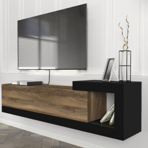 Έπιπλο τηλεόρασης επιτοίχιο Volare Megapap χρώμα καρυδί - μαύρο 150x29,6x38,6εκ. - Image 4