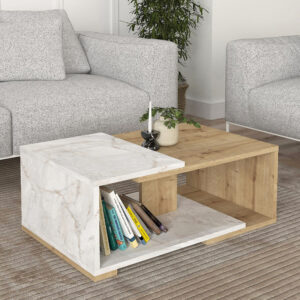 Τραπεζάκι σαλονιού Mareta Megapap χρώμα λευκό εφέ μαρμάρου - sapphire oak 81