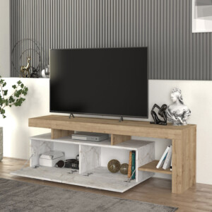 Έπιπλο τηλεόρασης Acnes Megapap χρώμα λευκό εφέ μαρμάρου - sapphire oak 160x40x53εκ. - Image 2