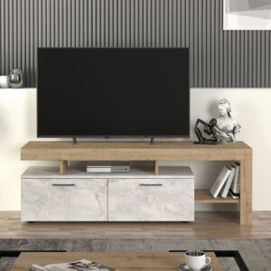 Έπιπλο τηλεόρασης Acnes Megapap χρώμα λευκό εφέ μαρμάρου - sapphire oak 160x40x53εκ. - Image 4