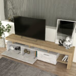 Έπιπλο τηλεόρασης Acnes Megapap χρώμα λευκό εφέ μαρμάρου - sapphire oak 220x40x52εκ. - Image 4