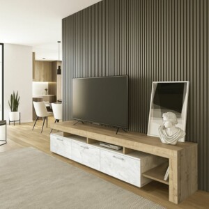 Έπιπλο τηλεόρασης Acnes Megapap χρώμα λευκό εφέ μαρμάρου - sapphire oak 220x40x52εκ. - Image 5