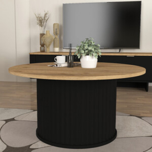 Τραπεζάκι σαλονιού Bohema Megapap χρώμα μαύρο - sepet oak Ø85x43,2εκ. - Image 3