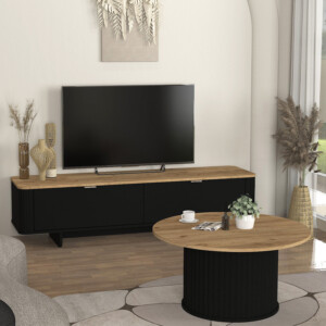 Τραπεζάκι σαλονιού Bohema Megapap χρώμα μαύρο - sepet oak Ø85x43,2εκ. - Image 4