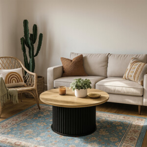 Τραπεζάκι σαλονιού Bohema Megapap χρώμα μαύρο - sepet oak Ø85x43,2εκ. - Image 5