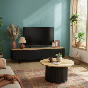 Τραπεζάκι σαλονιού Bohema Megapap χρώμα μαύρο - sepet oak Ø85x43,2εκ. - Image 6