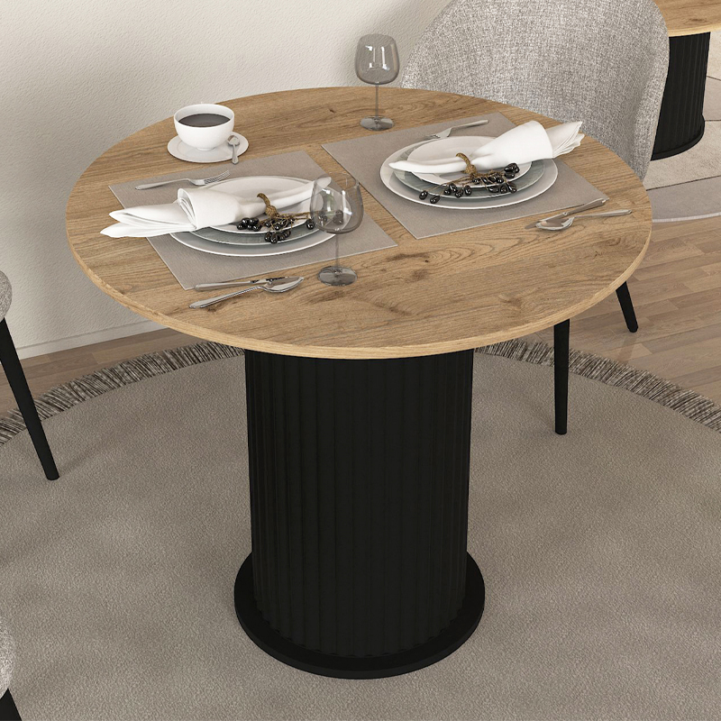 Τραπέζι Bohema Megapap χρώμα μαύρο - sepet oak Ø90x77