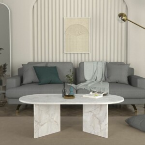 Τραπεζάκι σαλονιού Cortado Megapap χρώμα λευκό εφέ μαρμάρου 120x60x39,6εκ. - Image 3