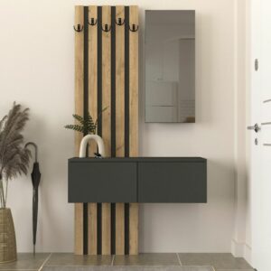 Έπιπλο εισόδου Kanso Megapap χρώμα ανθρακί - sepet oak 100x35x196