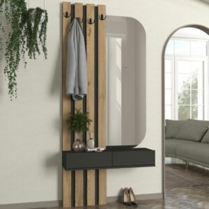 Έπιπλο εισόδου Reyas Megapap χρώμα ανθρακί - sepet oak 90x27x205,6εκ. - Image 3