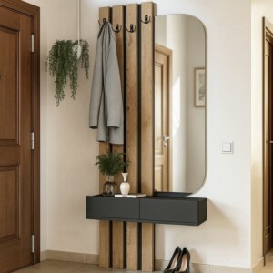 Έπιπλο εισόδου Reyas Megapap χρώμα ανθρακί - sepet oak 90x27x205,6εκ. - Image 5