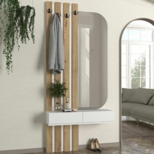 Έπιπλο εισόδου Reyas Megapap χρώμα λευκό - sepet oak 90x27x205,6εκ. - Image 4