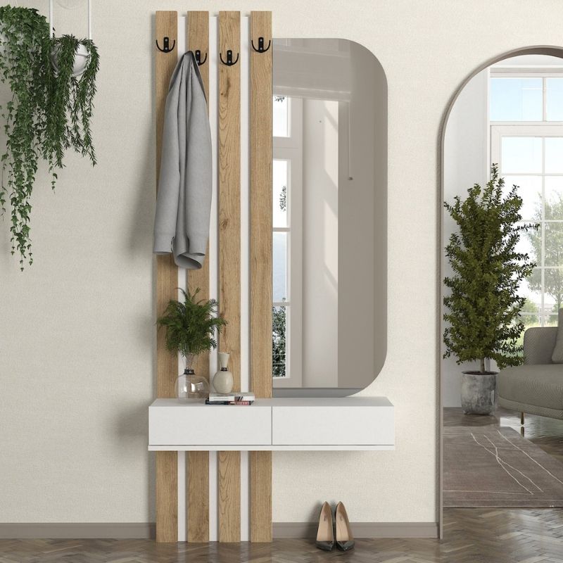 Έπιπλο εισόδου Reyas Megapap χρώμα λευκό - sepet oak 90x27x205 Έπιπλο εισόδου Reyas Megapap χρώμα λευκό - sepet oak 90x27x205