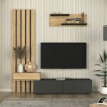 Σύνθεση τηλεόρασης Rosaline Megapap χρώμα ανθρακί - sepet oak 183x31,3x196,9εκ. - Image 4