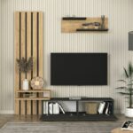 Σύνθεση τηλεόρασης Rosaline Megapap χρώμα ανθρακί - sepet oak 183x31,3x196,9εκ. - Image 5