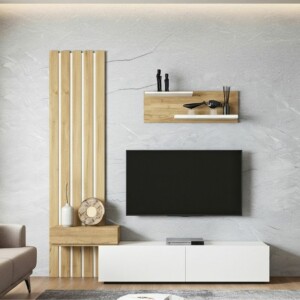 Σύνθεση τηλεόρασης Rosaline Megapap χρώμα λευκό - sepet oak 183x31