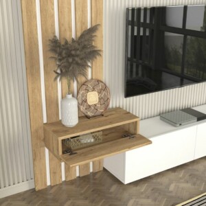 Σύνθεση τηλεόρασης Rosaline Megapap χρώμα λευκό - sepet oak 183x31,3x196,9εκ. - Image 7