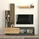 Σύνθεση τηλεόρασης Vermont Megapap χρώμα ανθρακί - sepet oak 180x40x193
