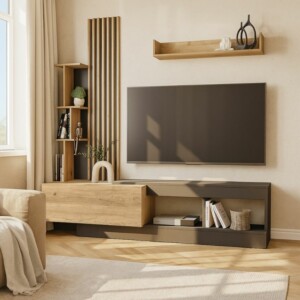 Σύνθεση τηλεόρασης Vermont Megapap χρώμα ανθρακί - sepet oak 180x40x193,8εκ. - Image 6