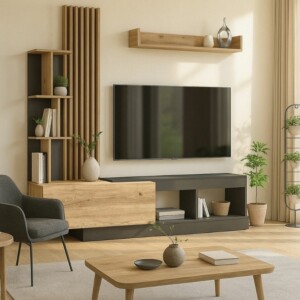 Σύνθεση τηλεόρασης Vermont Megapap χρώμα ανθρακί - sepet oak 180x40x193,8εκ. - Image 7