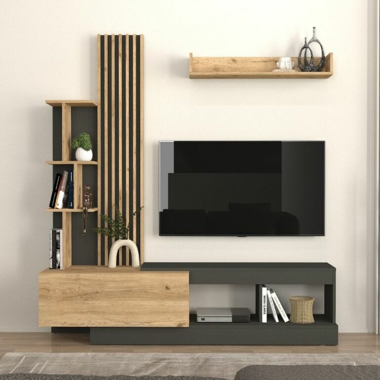 Σύνθεση τηλεόρασης Vermont Megapap χρώμα ανθρακί - sepet oak 180x40x193