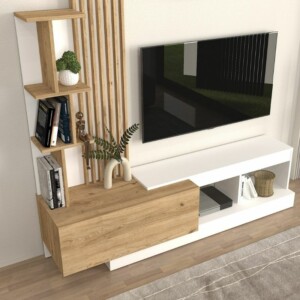 Σύνθεση τηλεόρασης Vermont Megapap χρώμα λευκό - sepet oak 180x40x193,8εκ. - Image 4