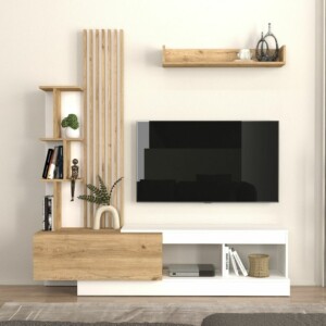 Σύνθεση τηλεόρασης Vermont Megapap χρώμα λευκό - sepet oak 180x40x193
