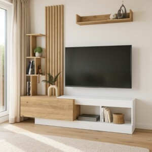 Σύνθεση τηλεόρασης Vermont Megapap χρώμα λευκό - sepet oak 180x40x193,8εκ. - Image 6